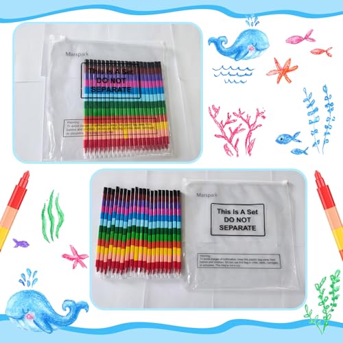 Marspark 20-Piece Stackable Crayons - Buildable Rainbow Pencils for Kids, 12 Colors, Vivid Flat