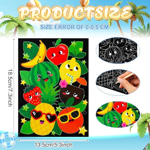 Marspark 24-Pack Summer Scratch Art Posters - DIY Color Your Own Scratch Paper Kit with Wood Stylus, Fun Summer Crafts for Kids and Group Activities