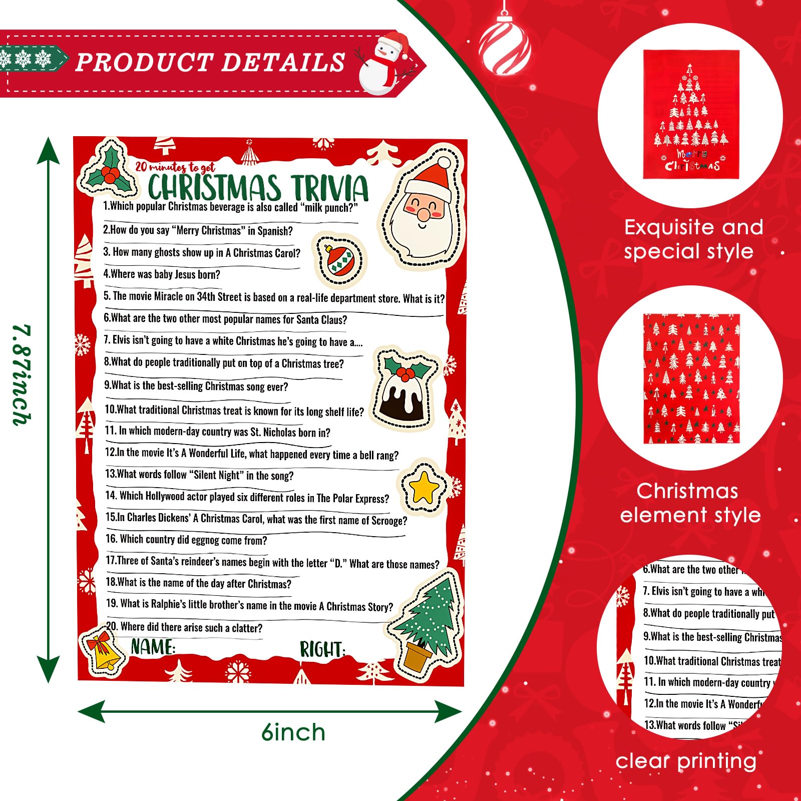 Marspark 80-Piece Christmas Trivia Game Cards – 70 Question & 10 Answer Cards for Holiday Party Fun