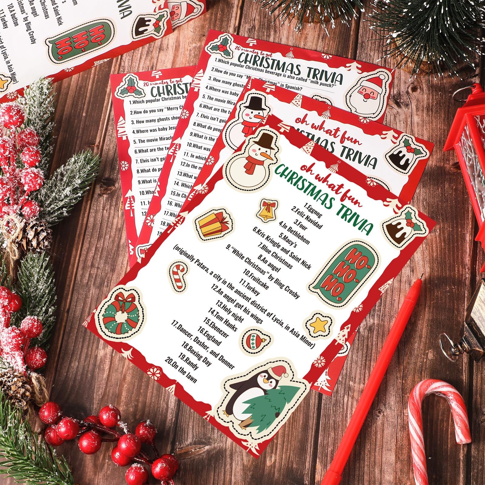 Marspark 80-Piece Christmas Trivia Game Cards – 70 Question & 10 Answer Cards for Holiday Party Fun