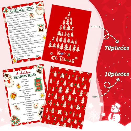 Marspark 80-Piece Christmas Trivia Game Cards – 70 Question & 10 Answer Cards for Holiday Party Fun