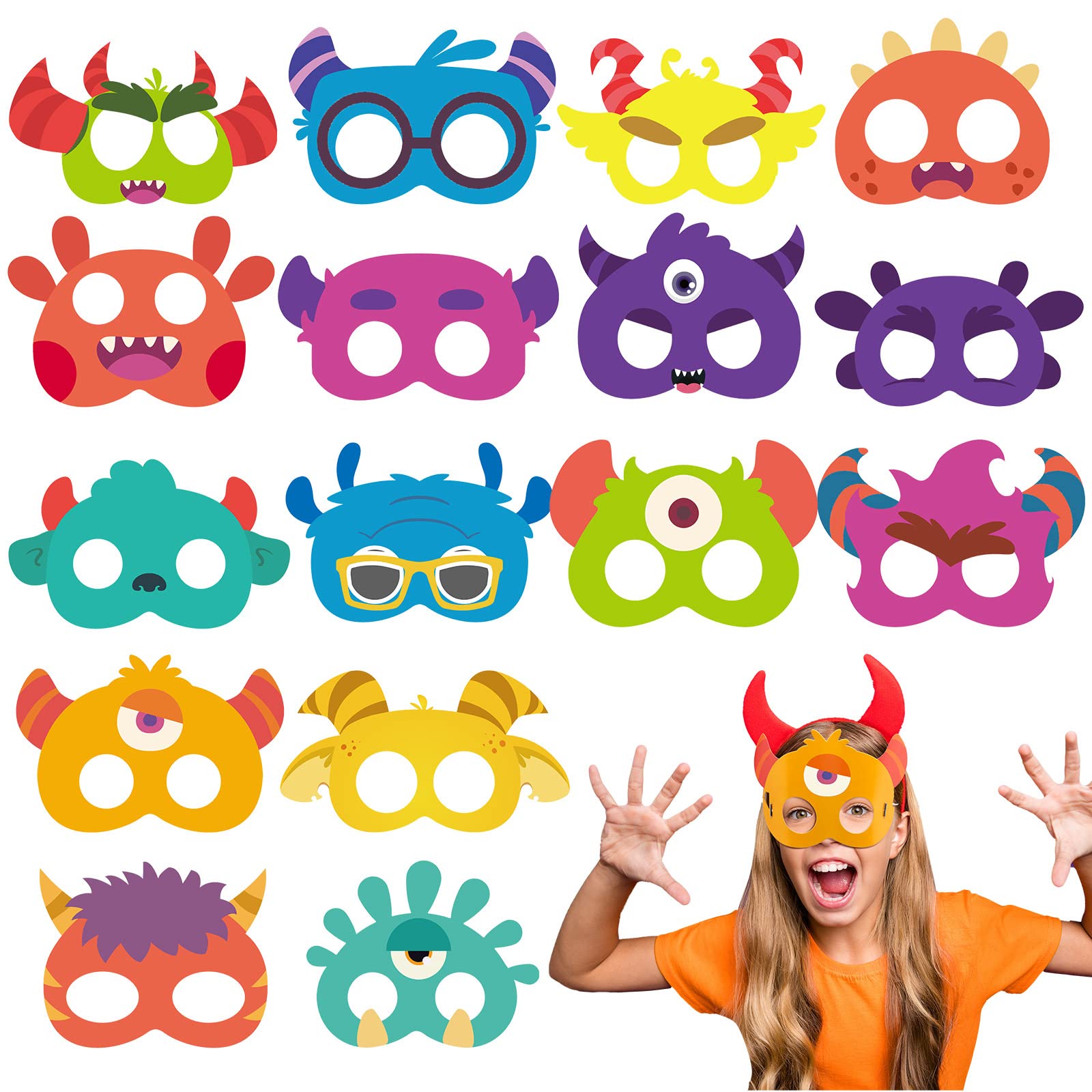 Marsui 32 Pack Unicorn Monster Safari Animal Masks – Kids Party Favors & Decorations