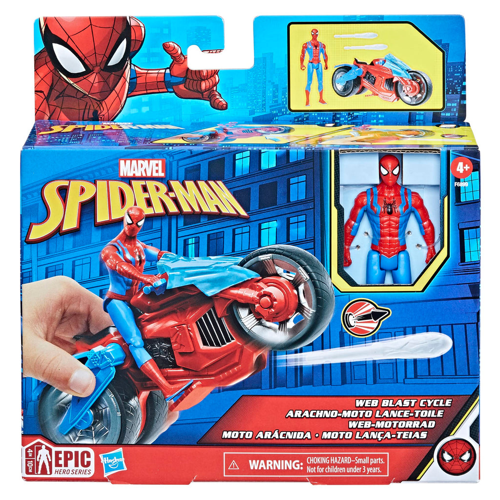 Marvel Spider-Man Web Blast Cycle - 4-Inch Action Figure with Motorcycle and Web Projectiles