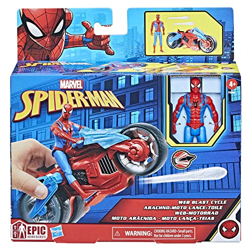 Marvel Spider-Man Web Blast Cycle - 4-Inch Action Figure with Motorcycle and Web Projectiles