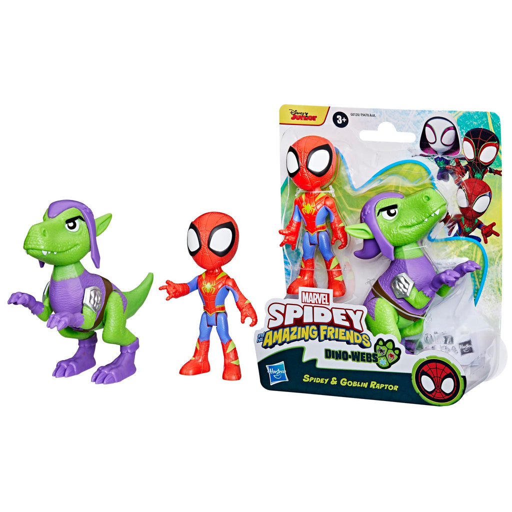 Marvel Spidey Dino-Webs Set with Spidey and Goblin Raptor Action Figures, Toy for Kids Ages 3 and Up