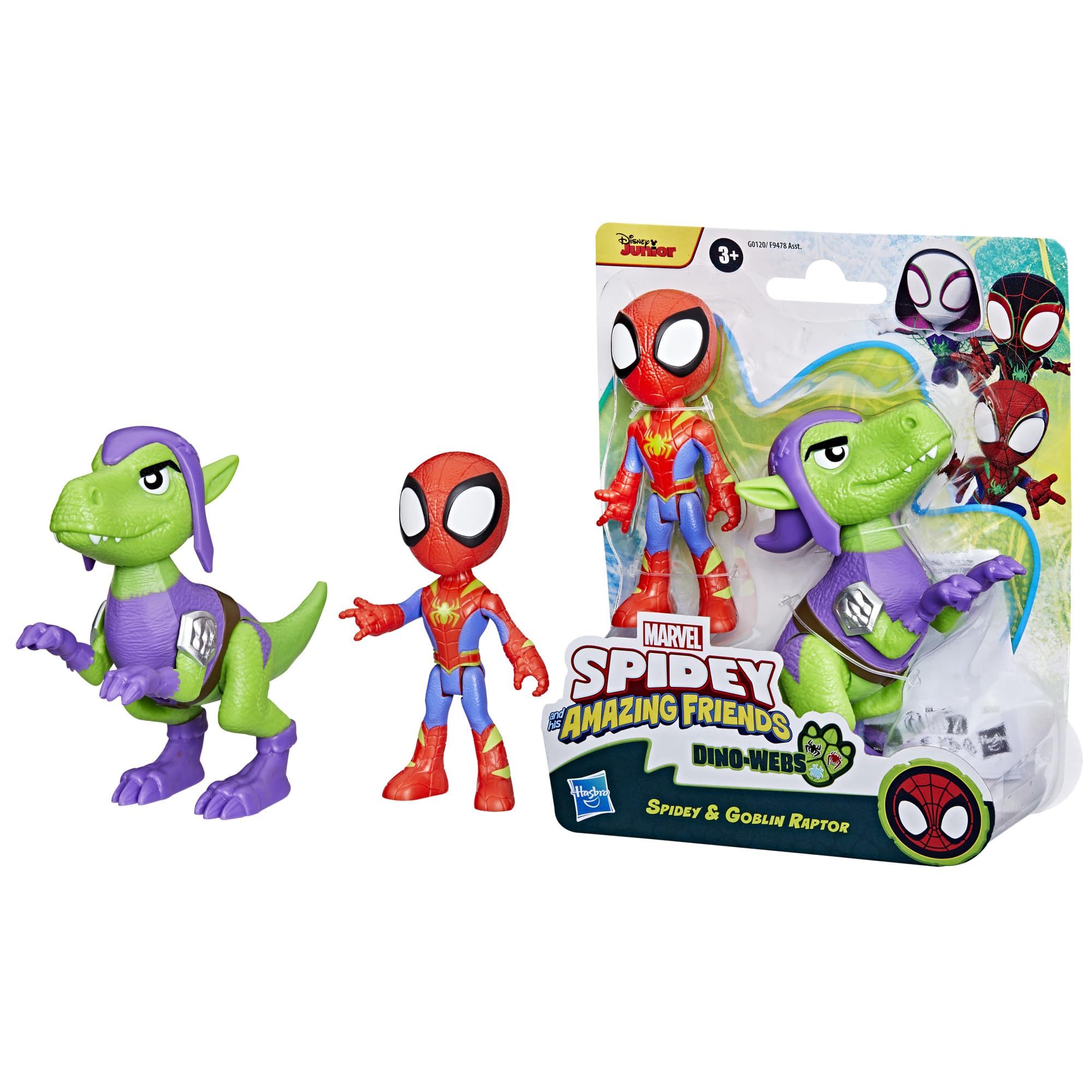 Marvel Spidey Dino-Webs Set with Spidey and Goblin Raptor Action Figures, Toy for Kids Ages 3 and Up