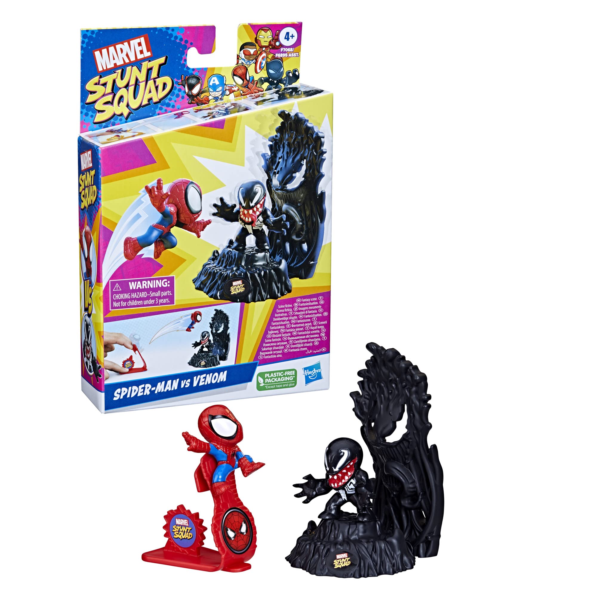 Marvel Stunt Squad Spider-Man vs. Venom Playset – 1.5-Inch Action Figures, Launcher, and Target Base for Kids 4+