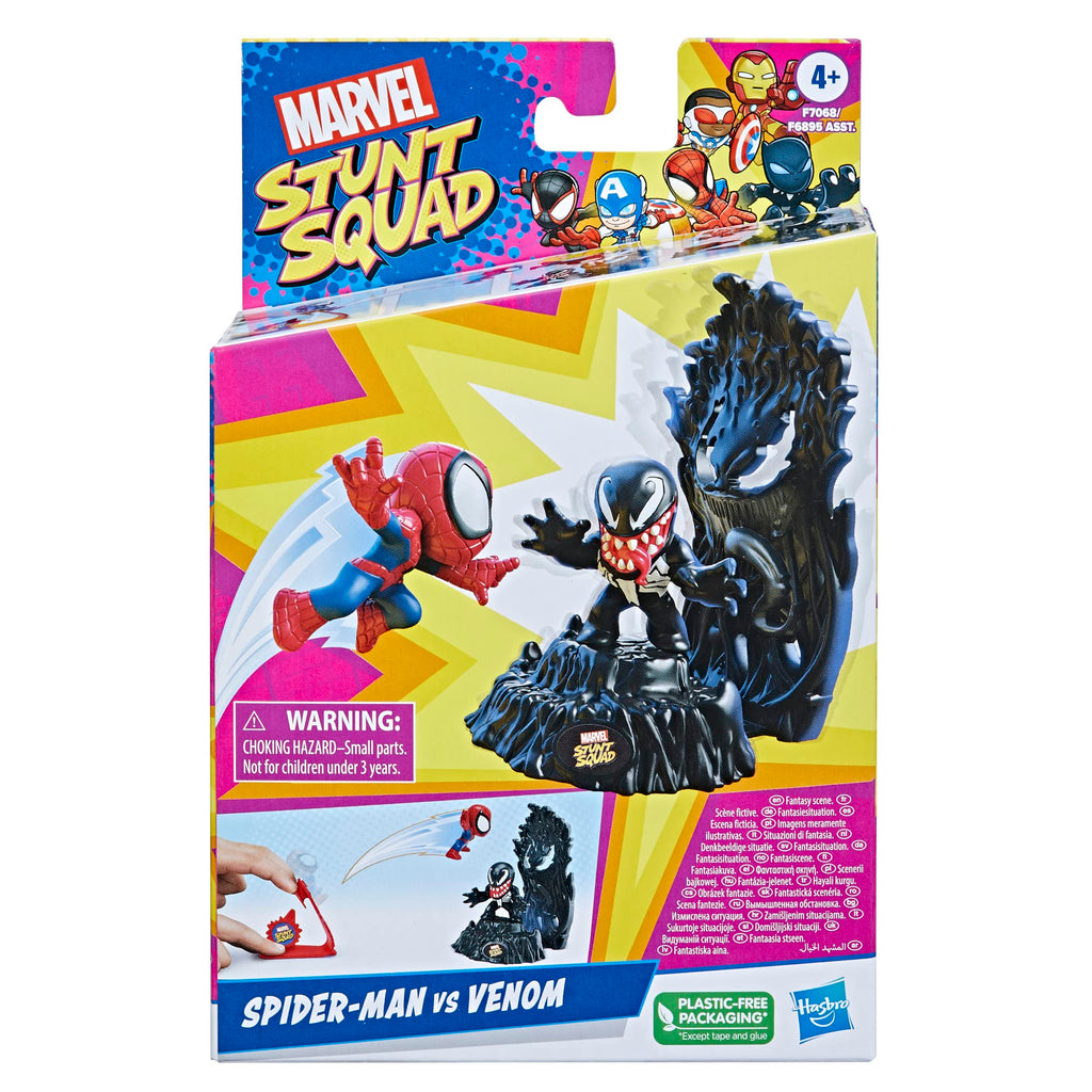 Marvel Stunt Squad Spider-Man vs. Venom Playset – 1.5-Inch Action Figures, Launcher, and Target Base for Kids 4+