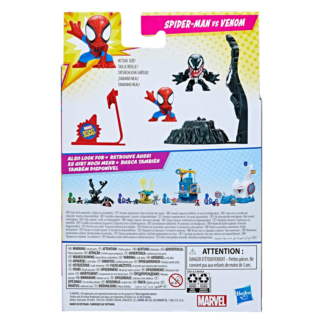 Marvel Stunt Squad Spider-Man vs. Venom Playset – 1.5-Inch Action Figures, Launcher, and Target Base for Kids 4+