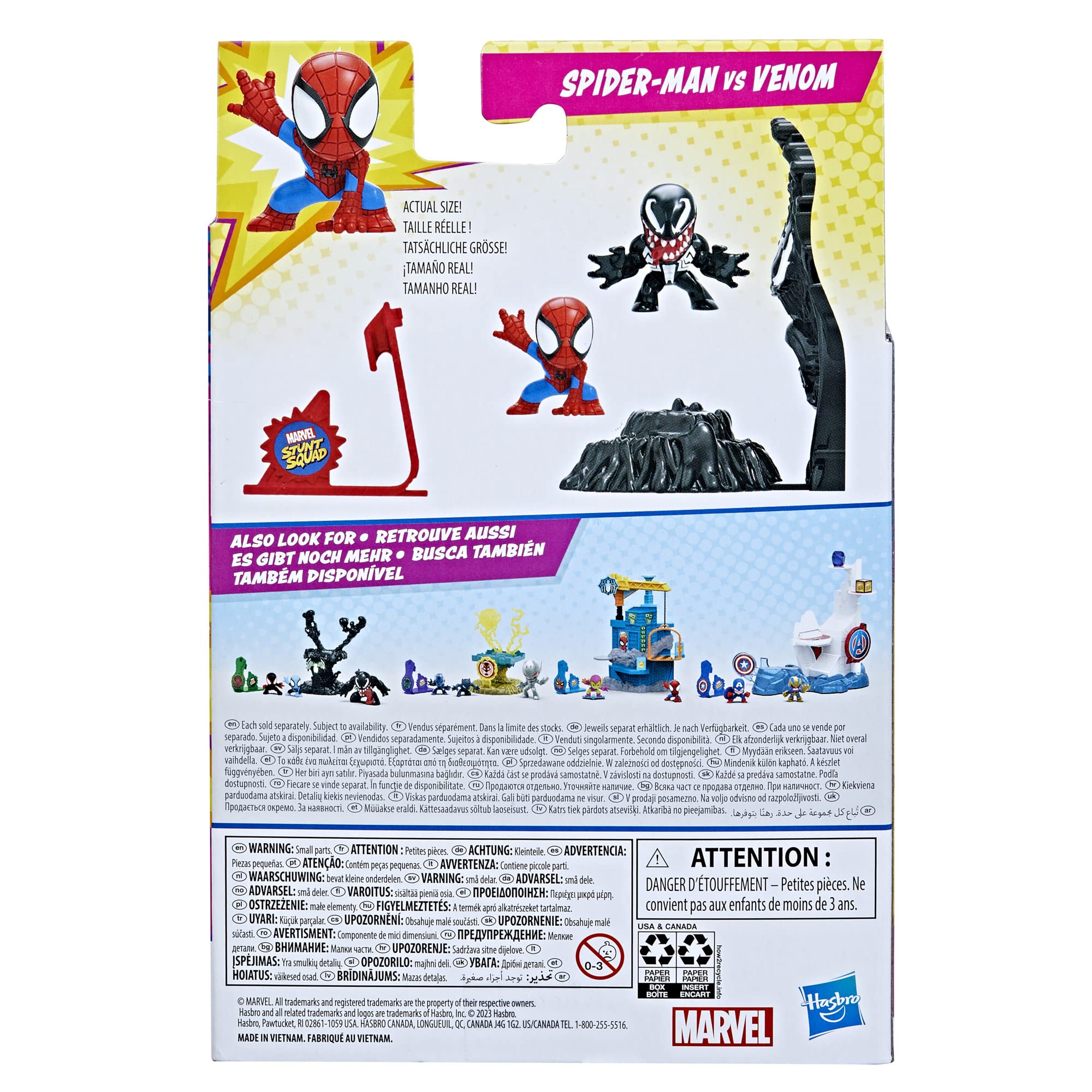 Marvel Stunt Squad Spider-Man vs. Venom Playset – 1.5-Inch Action Figures, Launcher, and Target Base for Kids 4+