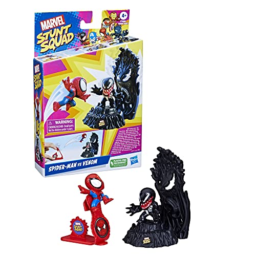 Marvel Stunt Squad Spider-Man vs. Venom Playset – 1.5-Inch Action Figures, Launcher, and Target Base for Kids 4+