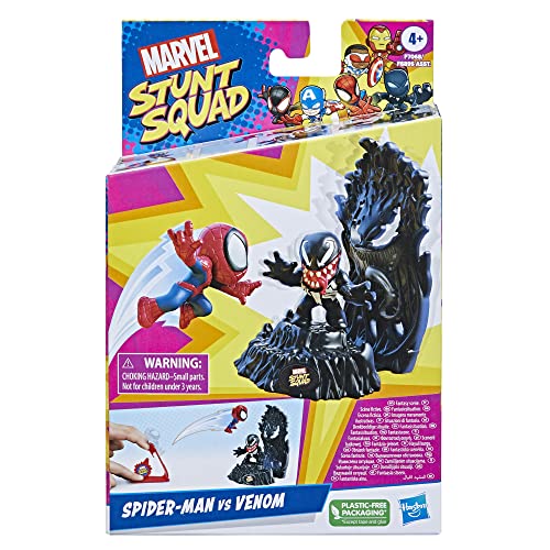 Marvel Stunt Squad Spider-Man vs. Venom Playset – 1.5-Inch Action Figures, Launcher, and Target Base for Kids 4+