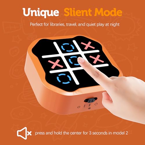 MASSRT 3-in-1 Electronic Tic Tac Toe Game – Handheld Digital Bolt with Silent Mode, Portable Learning Toy for Kids & Adults, Orange