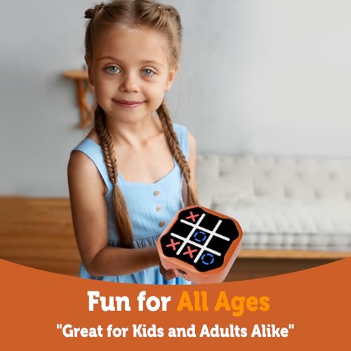 MASSRT 3-in-1 Electronic Tic Tac Toe Game – Handheld Digital Bolt with Silent Mode, Portable Learning Toy for Kids & Adults, Orange