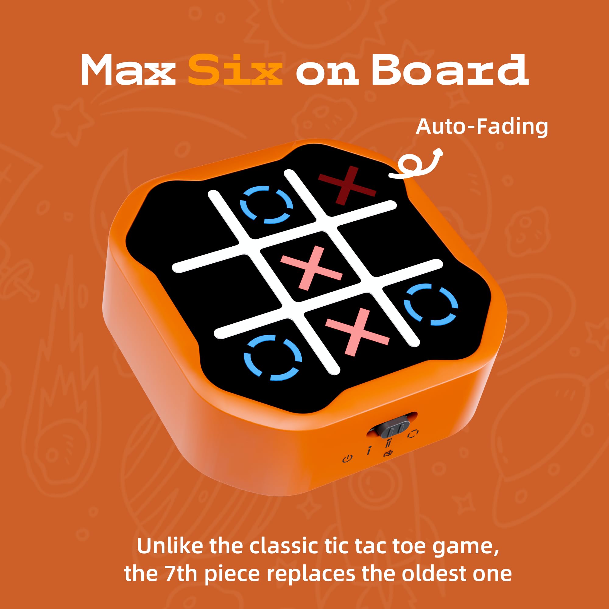 MASSRT 3-in-1 Electronic Tic Tac Toe Game – Handheld Digital Bolt with Silent Mode, Portable Learning Toy for Kids & Adults, Orange
