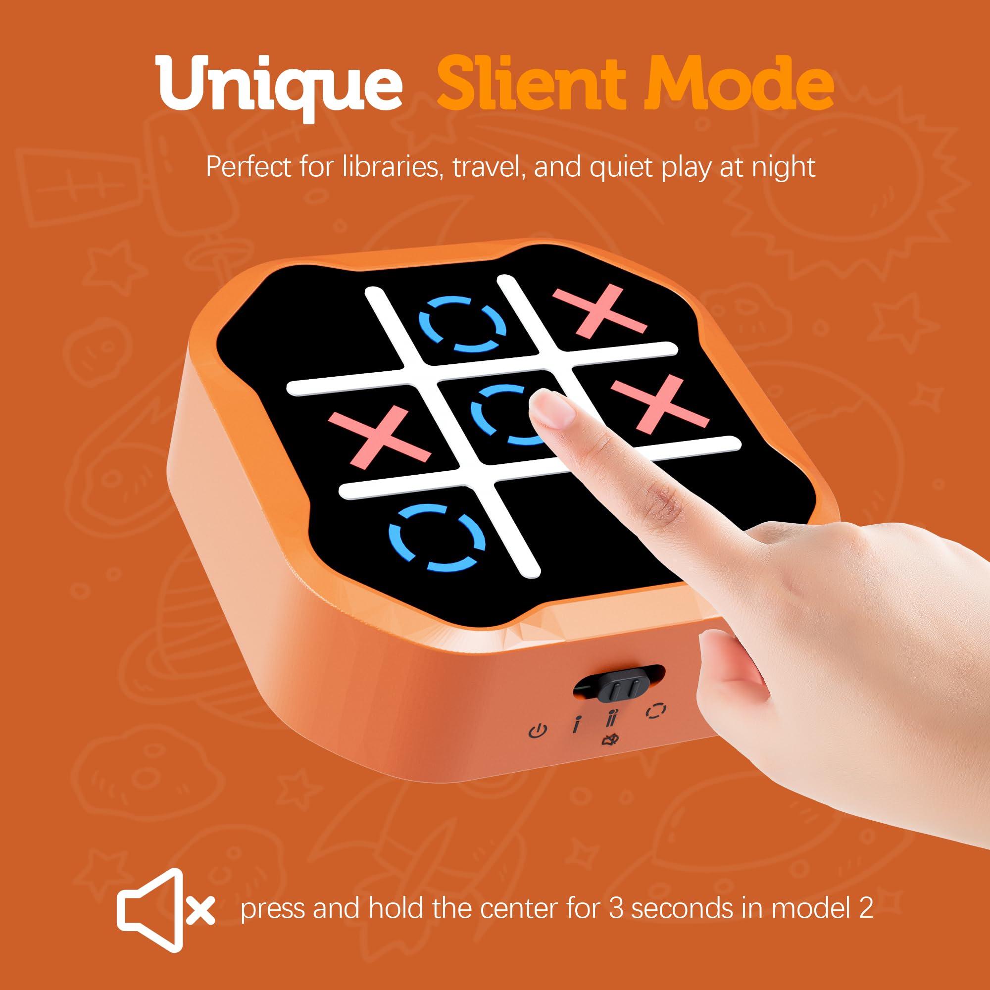 MASSRT 3-in-1 Electronic Tic Tac Toe Game – Handheld Digital Bolt with Silent Mode, Portable Learning Toy for Kids & Adults, Orange