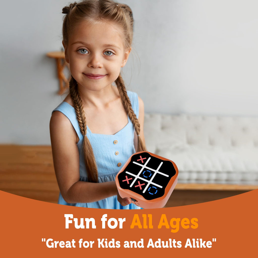 MASSRT 3-in-1 Electronic Tic Tac Toe Game – Handheld Digital Bolt with Silent Mode, Portable Learning Toy for Kids & Adults, Orange
