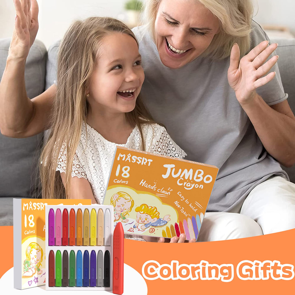 MASSRT Triangle Jumbo Crayons for Toddlers - 24 Colors, Non-Toxic & Unbreakable