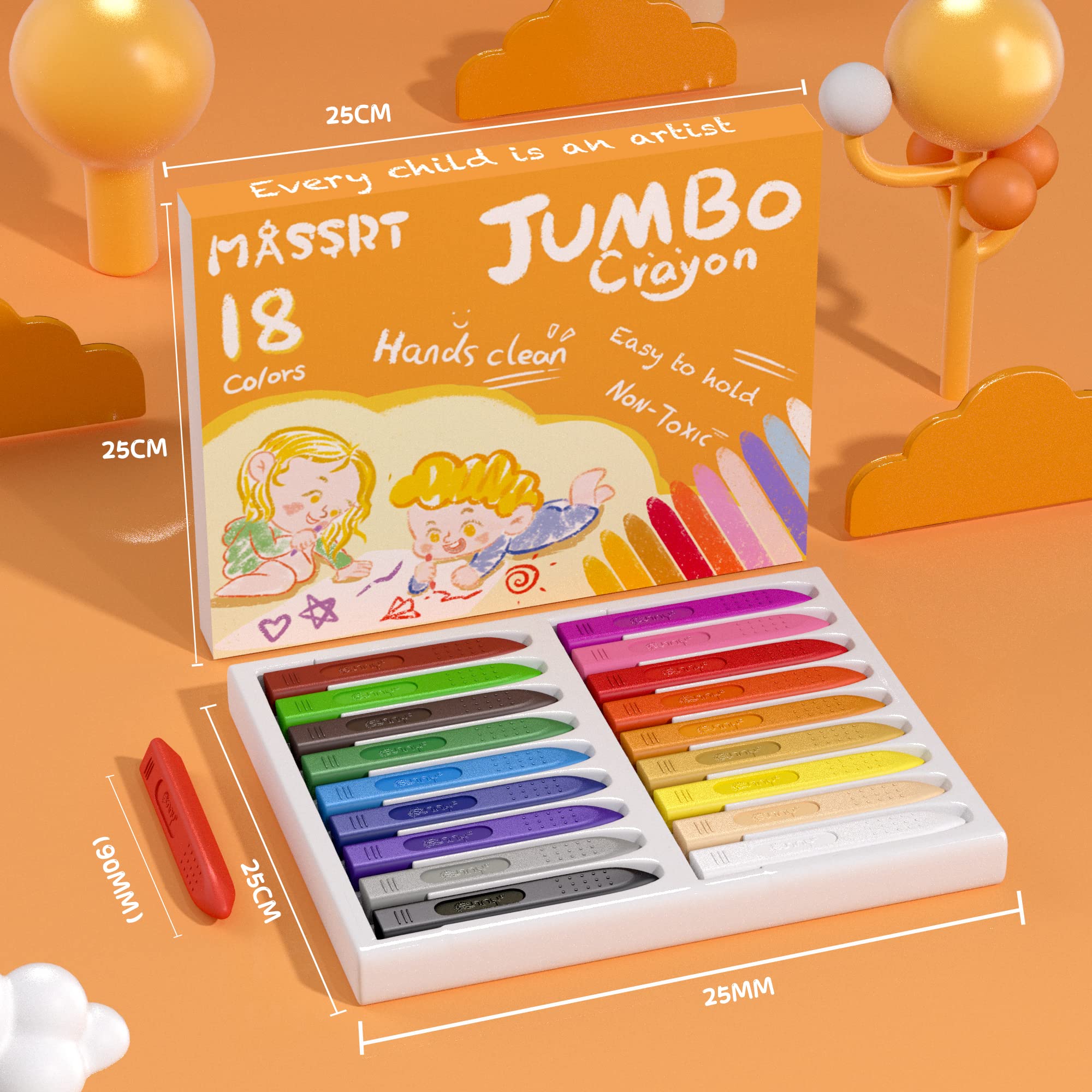 MASSRT Triangle Jumbo Crayons for Toddlers - 24 Colors, Non-Toxic & Unbreakable