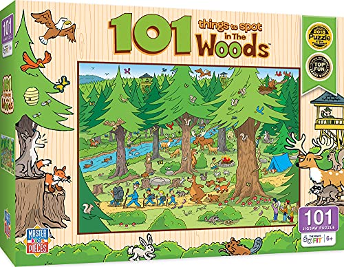 Masterpieces 100 Piece Nature Jigsaw Puzzle for Kids - 101 Things to Spot in the Woods (14x19 Inches)
