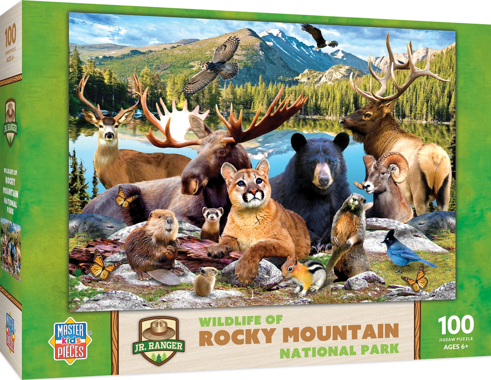 MasterPieces 100-Piece Rocky Mountains Wildlife Jigsaw Puzzle – Eco-Friendly Fun for Ages 6+