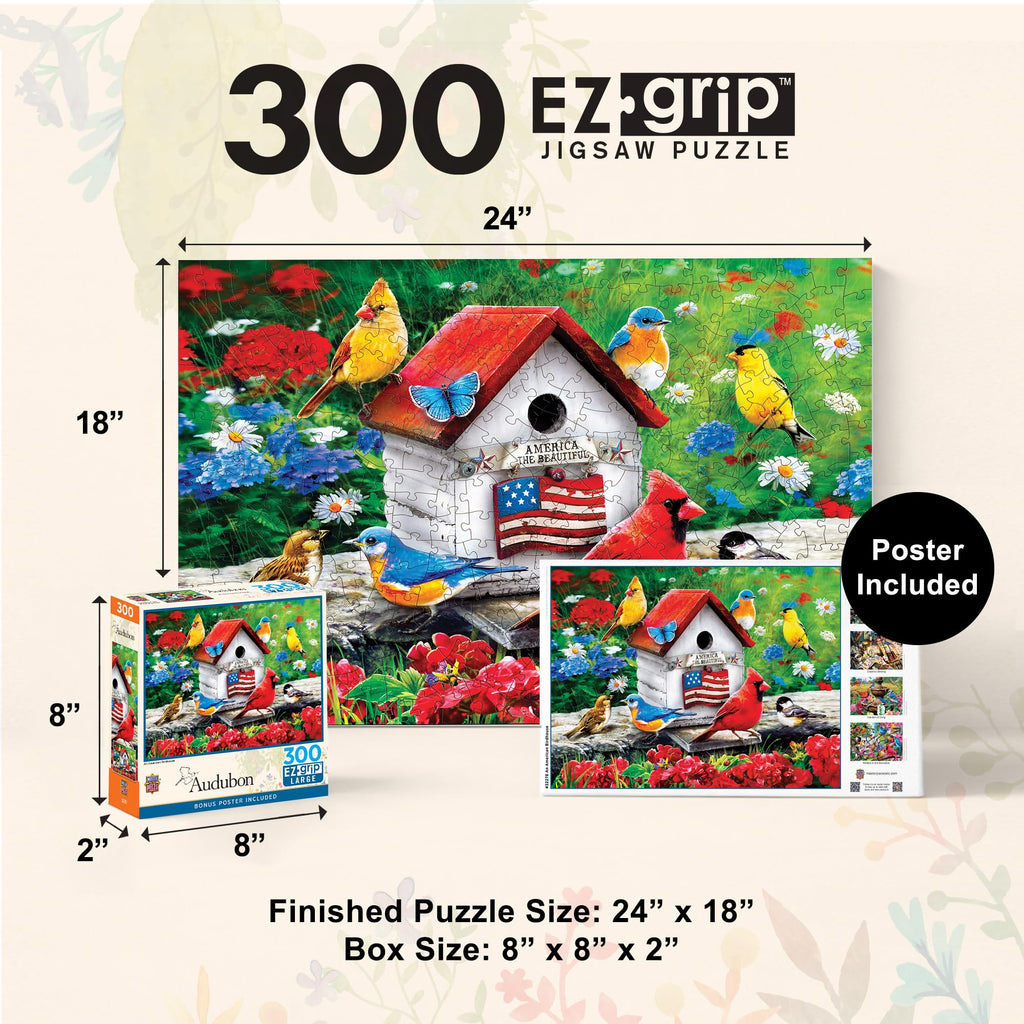 MasterPieces 300-Piece EZ Grip Jigsaw Puzzle – An American Birdhouse, 18"x24"