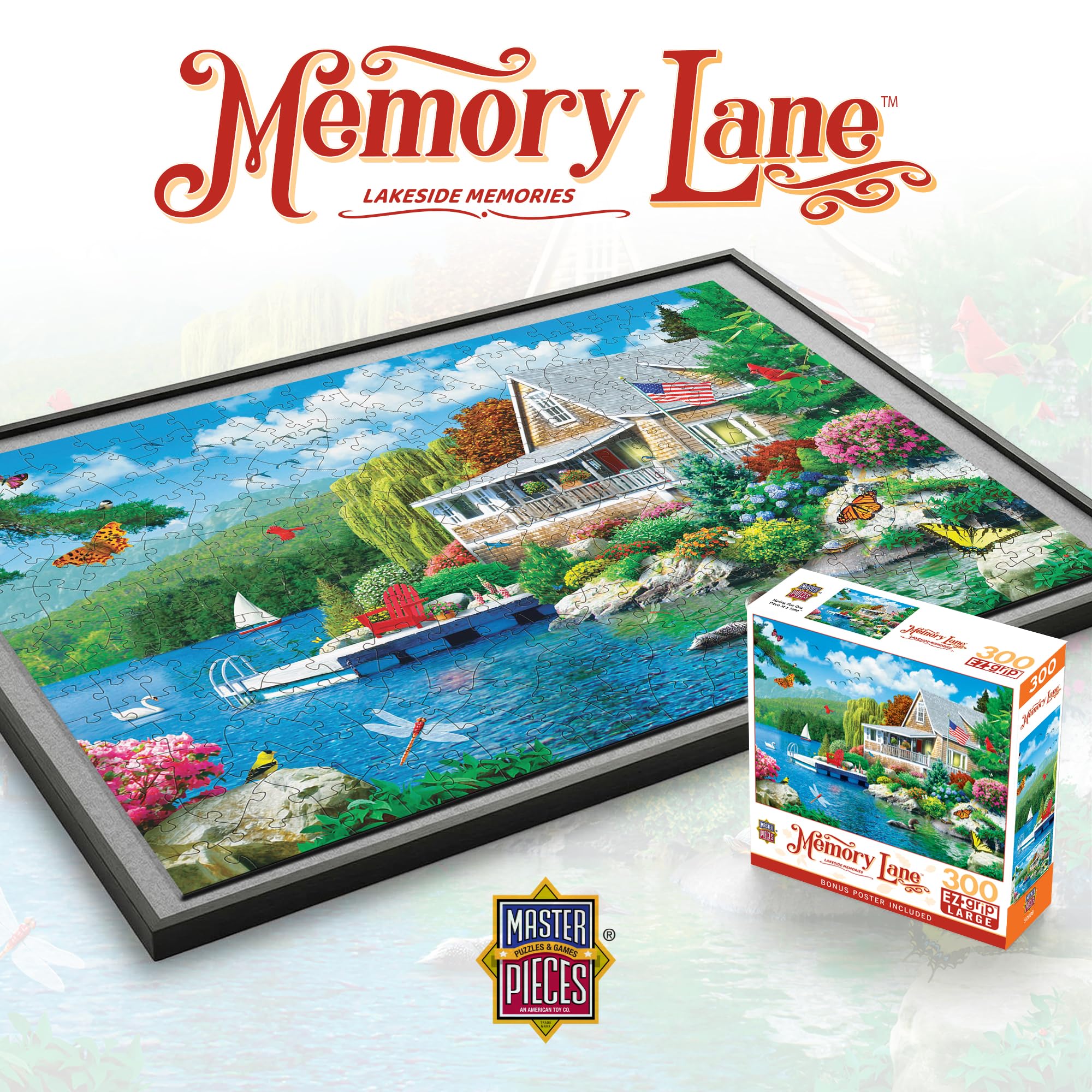 Masterpieces 300-Piece EZ Grip Jigsaw Puzzle: Lakeside Memories – Oversized Pieces for Easy Handling