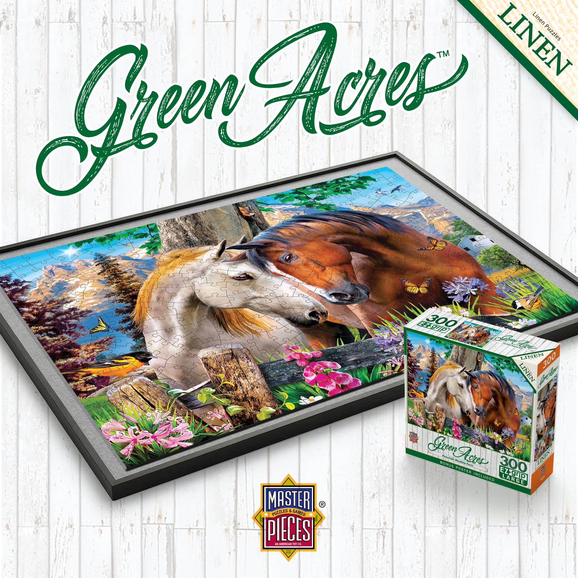 MasterPieces 300-Piece EZ Grip Jigsaw Puzzle – Large Pieces, Mountain Meadow Farm, Matte Finish