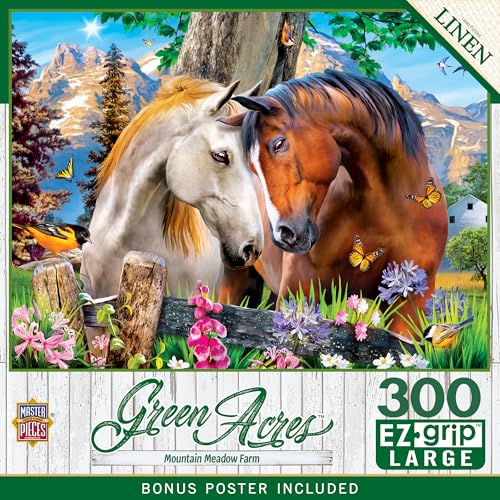 MasterPieces 300-Piece EZ Grip Jigsaw Puzzle – Large Pieces, Mountain Meadow Farm, Matte Finish
