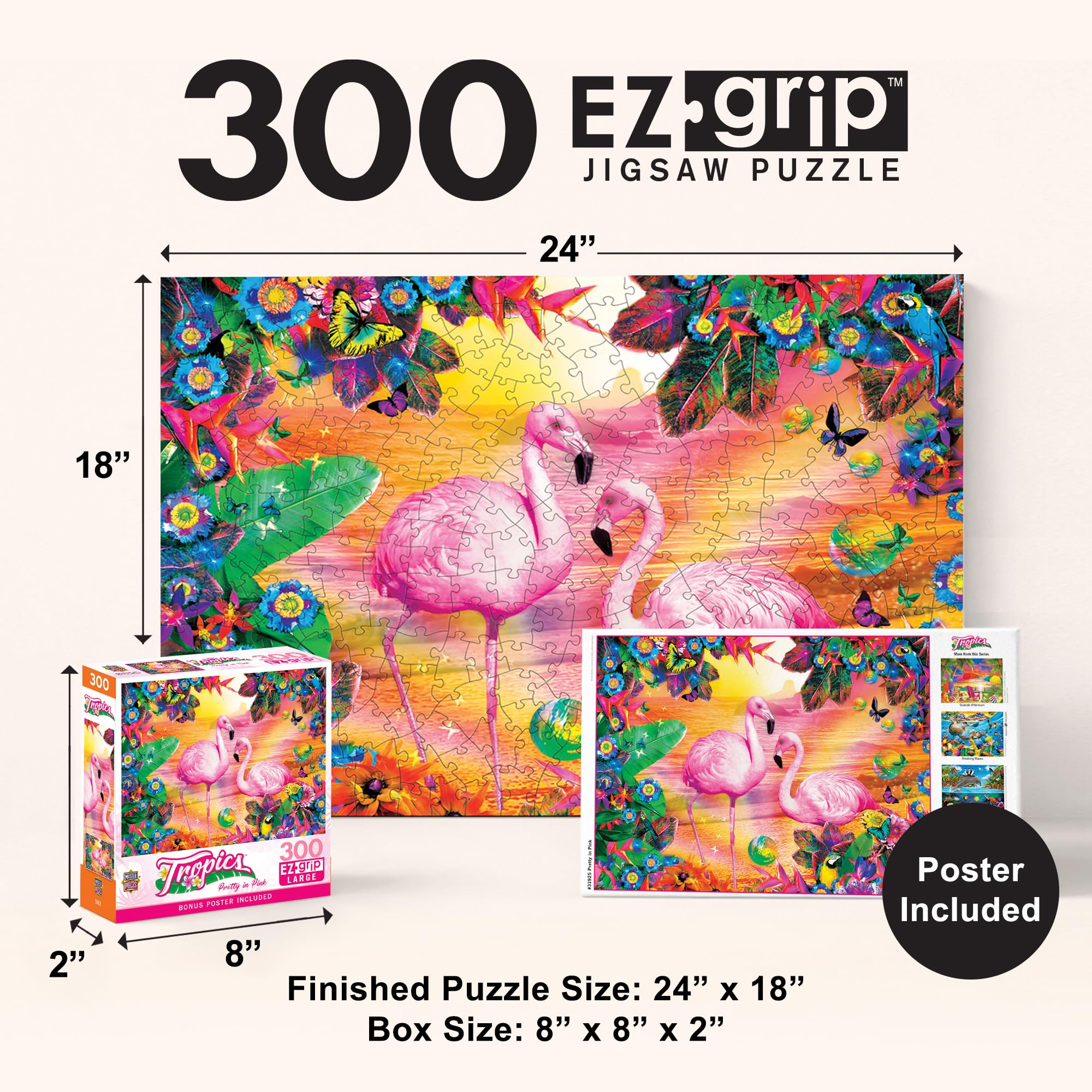 MasterPieces 300 Piece EZ Grip Jigsaw Puzzle – Pretty in Pink (18" x 24")