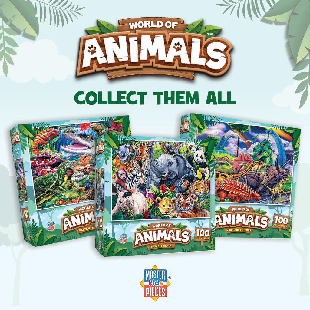 MasterPieces 4-Pack 100 Piece Jigsaw Puzzles for Kids – Animal Theme, 8x10 Inches, Eco-Friendly