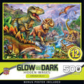 Masterpieces 500-Piece Glow-in-the-Dark Dinosaur Valley Jigsaw Puzzle - 15x21 Inches