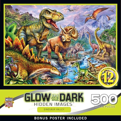 Masterpieces 500-Piece Glow-in-the-Dark Dinosaur Valley Jigsaw Puzzle - 15x21 Inches
