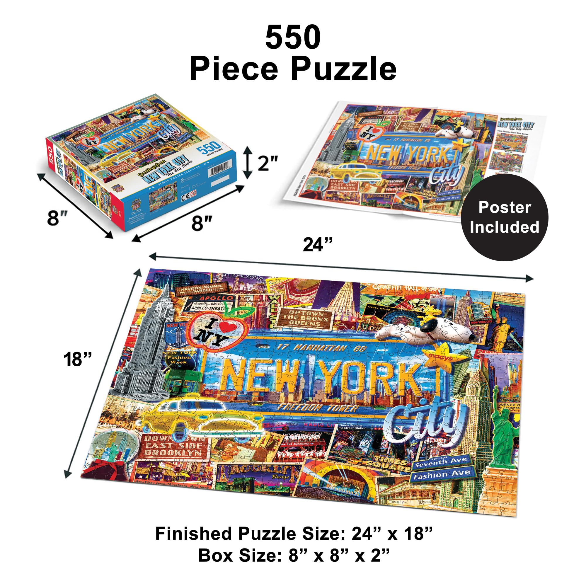 MasterPieces 550-Piece New York Jigsaw Puzzle – 18x24, Recycled Materials, Matte Finish