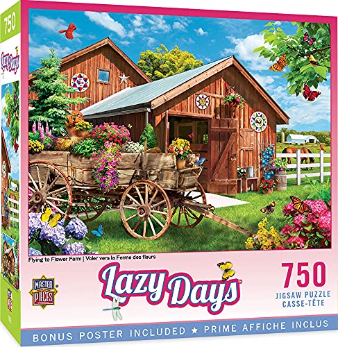 Masterpieces 750 Piece Jigsaw Puzzle for Adults and Kids – Flying to Flower Farm – 18x24 Inches
