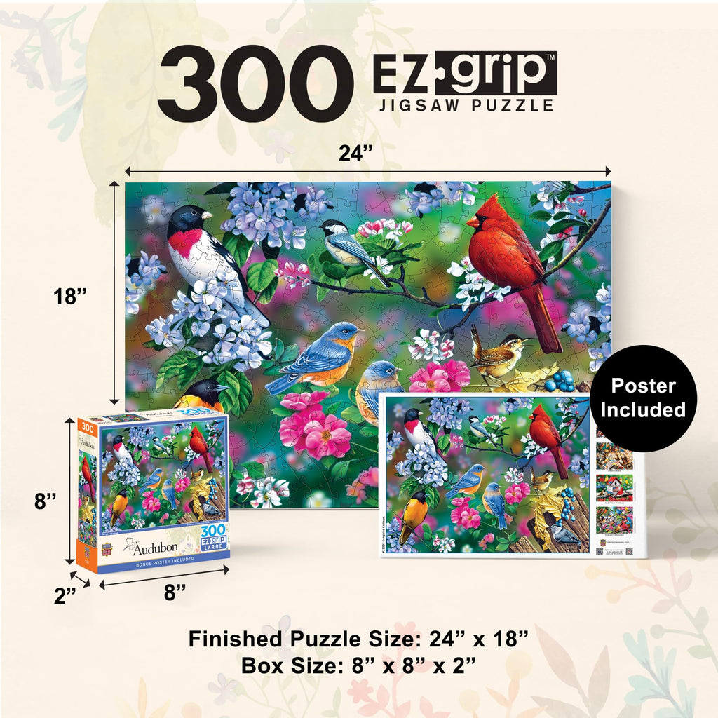 MasterPieces Audubon Songbird Collage 300-Piece EZGrip Puzzle – Matte Finish, Recycled Materials