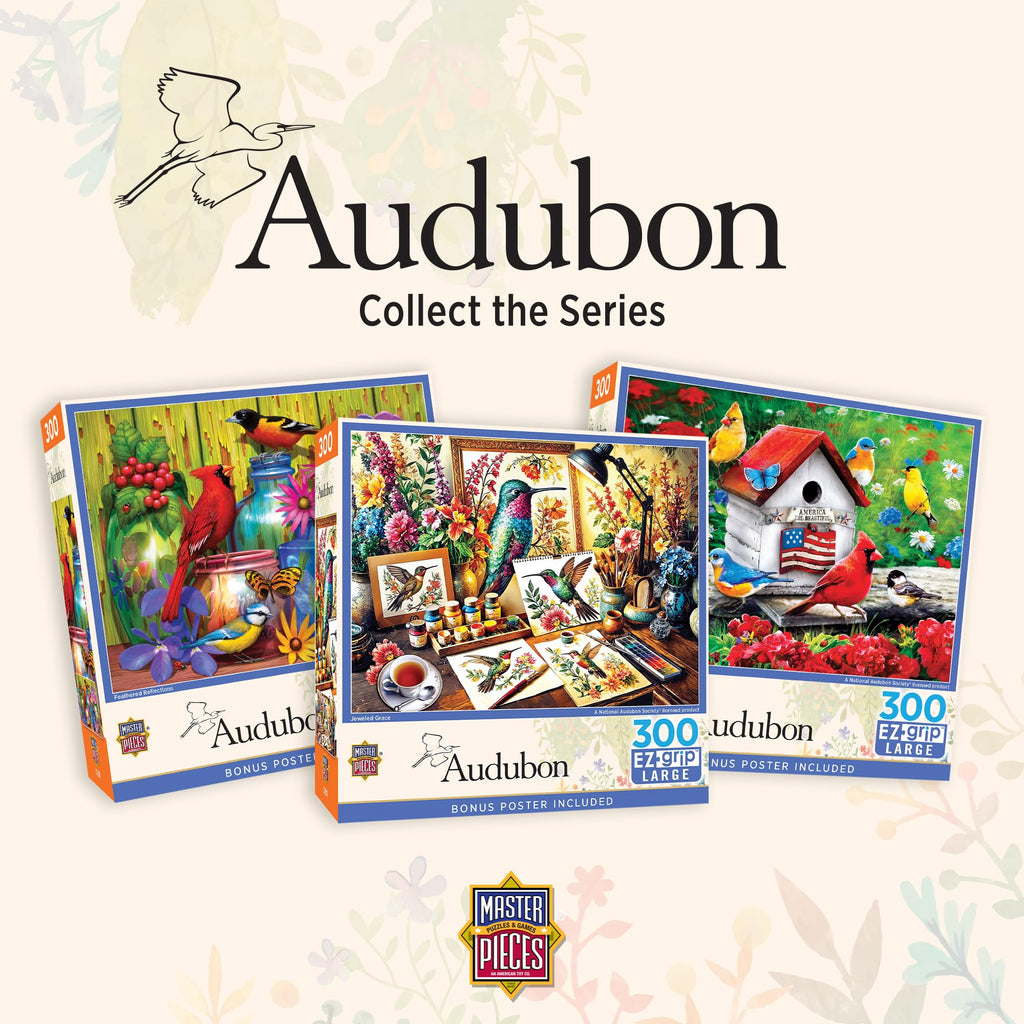 MasterPieces Audubon Songbird Collage 300-Piece EZGrip Puzzle – Matte Finish, Recycled Materials