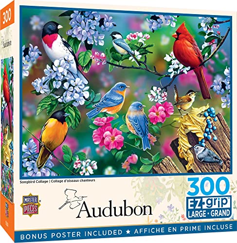 MasterPieces Audubon Songbird Collage 300-Piece EZGrip Puzzle – Matte Finish, Recycled Materials