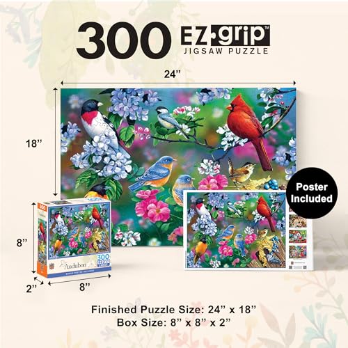 MasterPieces Audubon Songbird Collage 300-Piece EZGrip Puzzle – Matte Finish, Recycled Materials