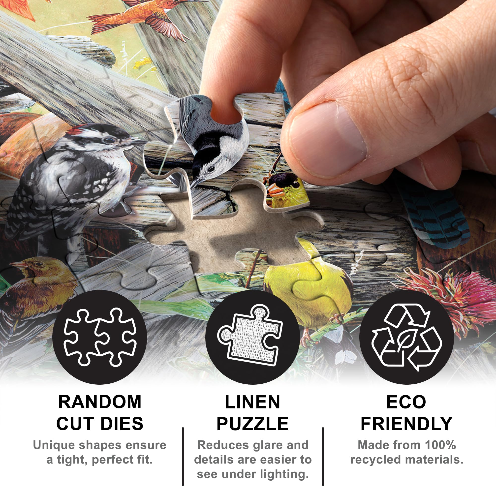 MasterPieces Backyard Birds 1000 Piece Jigsaw Puzzle – Random Cut, Matte Finish, Eco-Friendly Materials