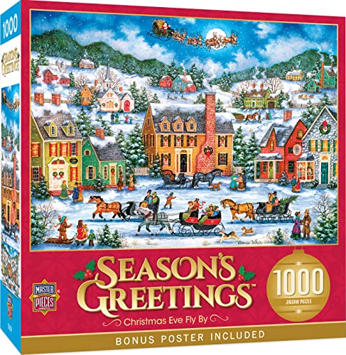 MasterPieces 'Christmas Eve Fly By' – 1000 Piece Jigsaw Puzzle with Matte Finish & Bonus Poster