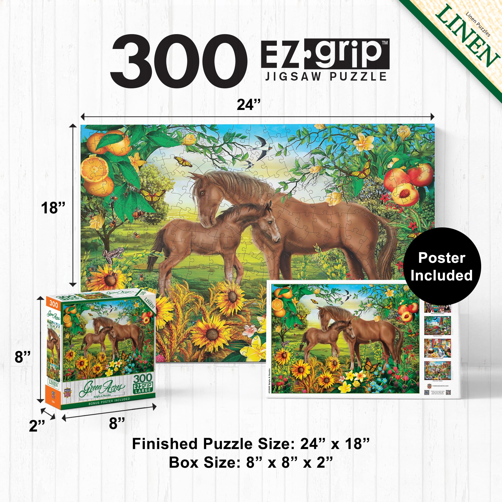 Masterpieces EZ Grip 300 Piece Jigsaw Puzzle - Neighs & Nuzzles - 18x24 Large Piece Puzzle