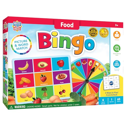 MasterPieces Food Bingo Game – Fun Family Bingo with Team-Themed Tokens for Ages 3+