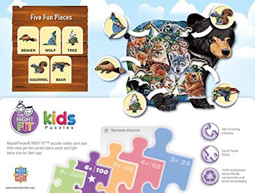 MasterPieces Forest Friends 100-Piece Shaped Jigsaw Puzzle for Kids – 14x19 Inches with Fun Facts