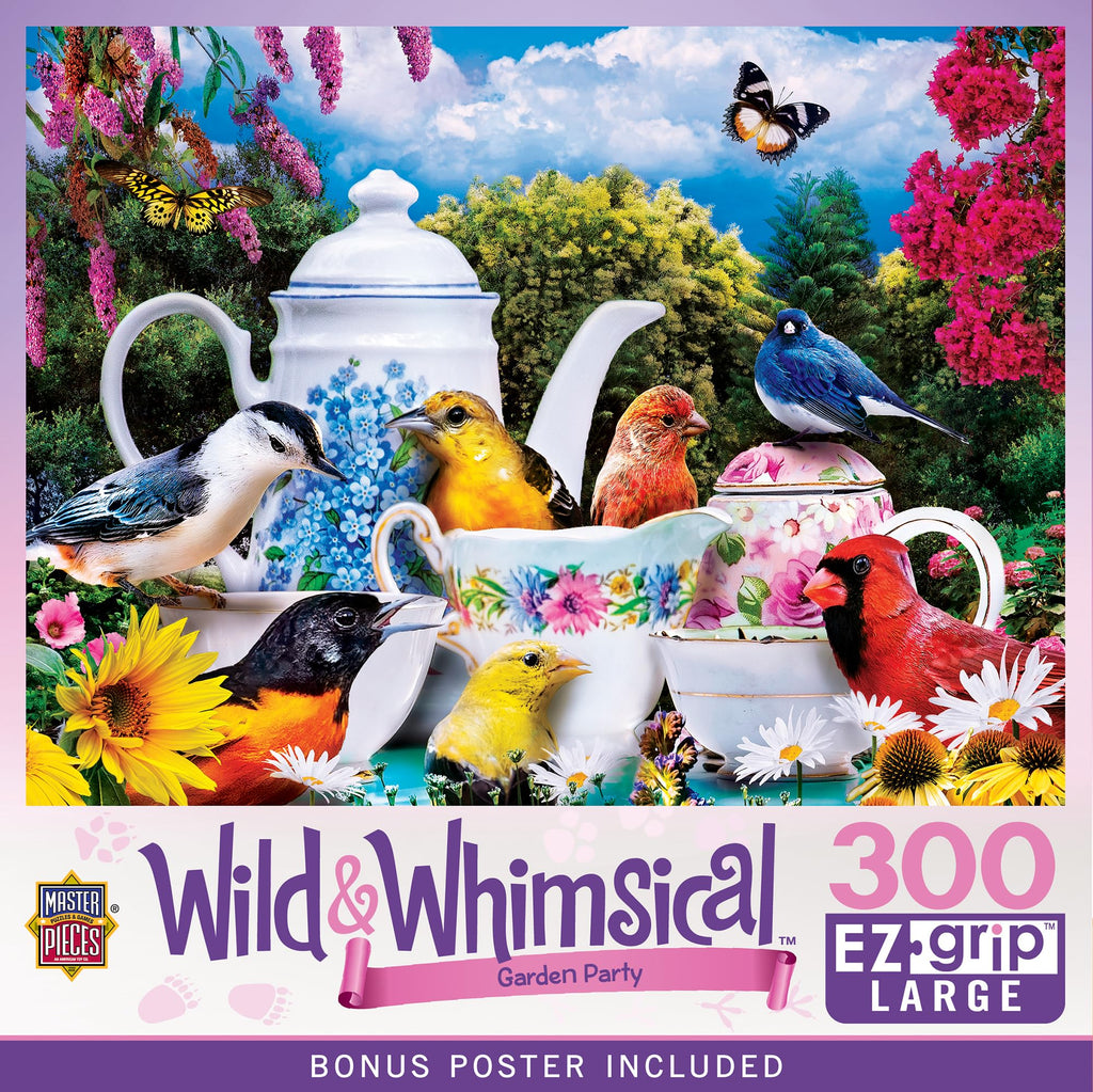 Masterpieces Garden Party 300-Piece EZ Grip Jigsaw Puzzle – Extra Large Pieces, 18x24 Inches