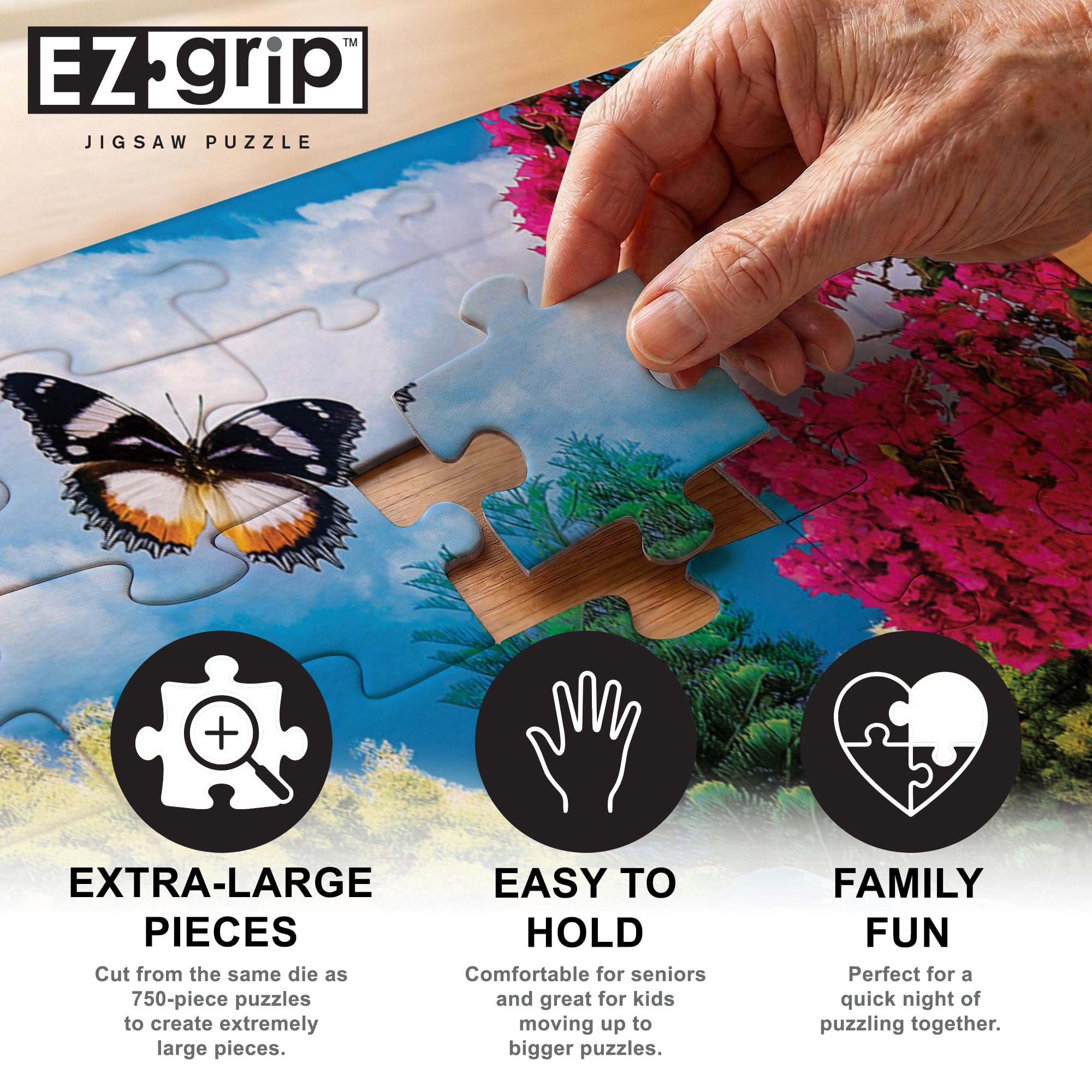 Masterpieces Garden Party 300-Piece EZ Grip Jigsaw Puzzle – Extra Large Pieces, 18x24 Inches