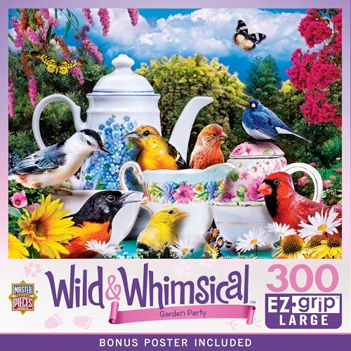 Masterpieces Garden Party 300-Piece EZ Grip Jigsaw Puzzle – Extra Large Pieces, 18x24 Inches