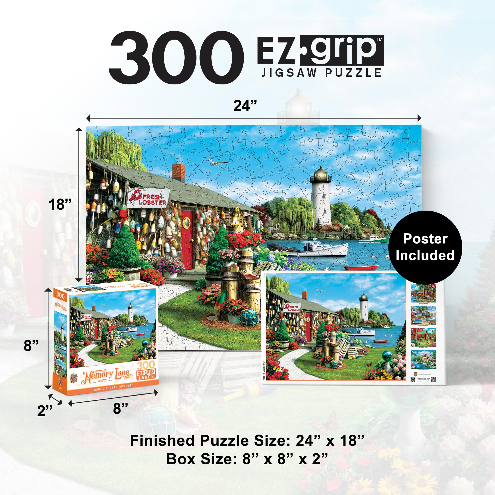 MasterPieces Lobster Bay EZ Grip 300-Piece Jigsaw Puzzle – Extra Large Pieces for Easy Handling