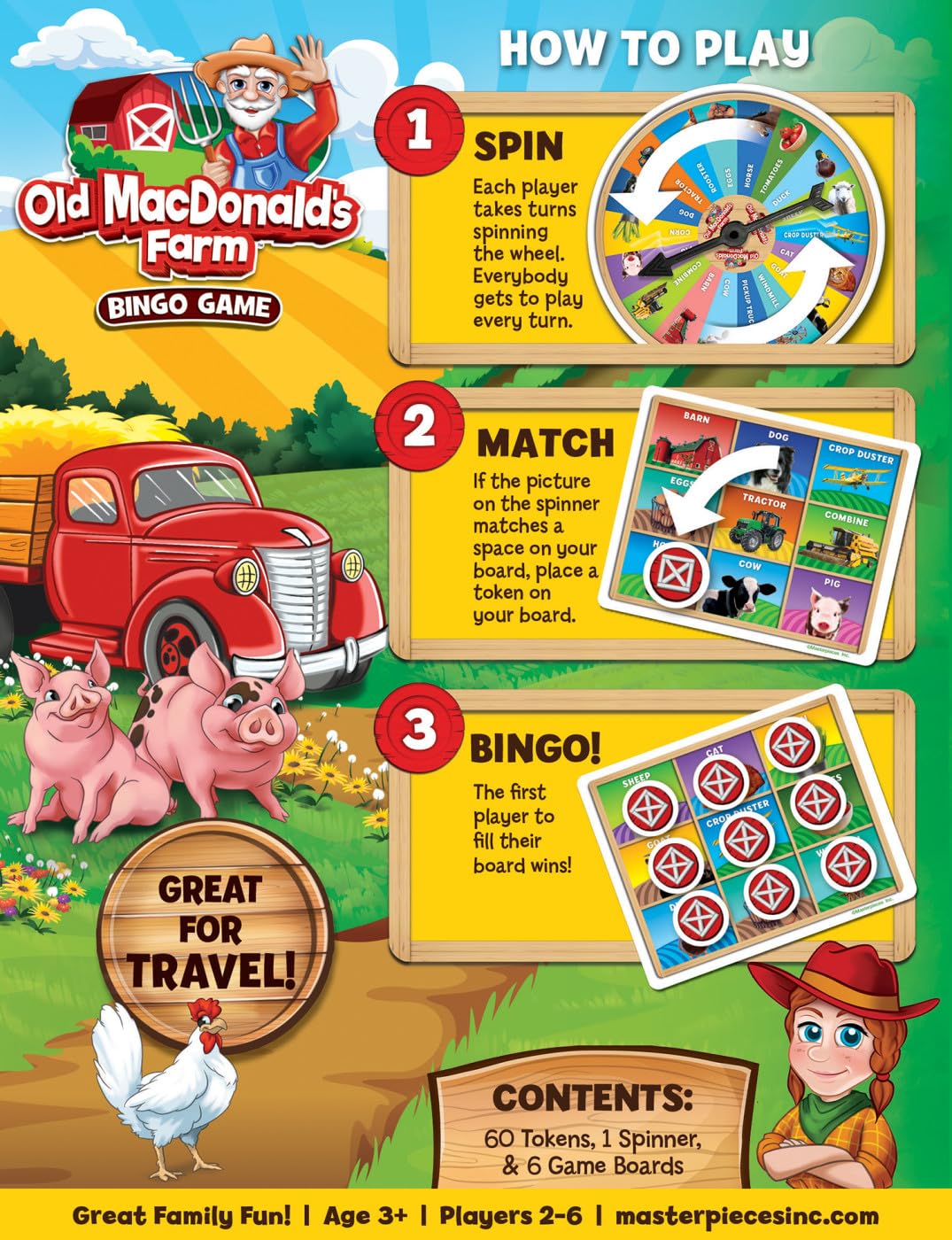 MasterPieces Old MacDonald's Farm Bingo Game – Fun for Kids Ages 3+