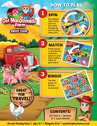 MasterPieces Old MacDonald's Farm Bingo Game – Fun for Kids Ages 3+